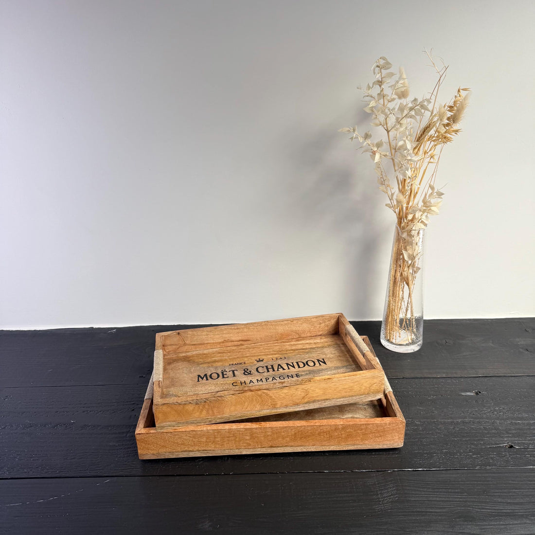 Wooden Serving Trays Moët & Chandon Champagne Butlers Crates Storage Boxes Natural Finish