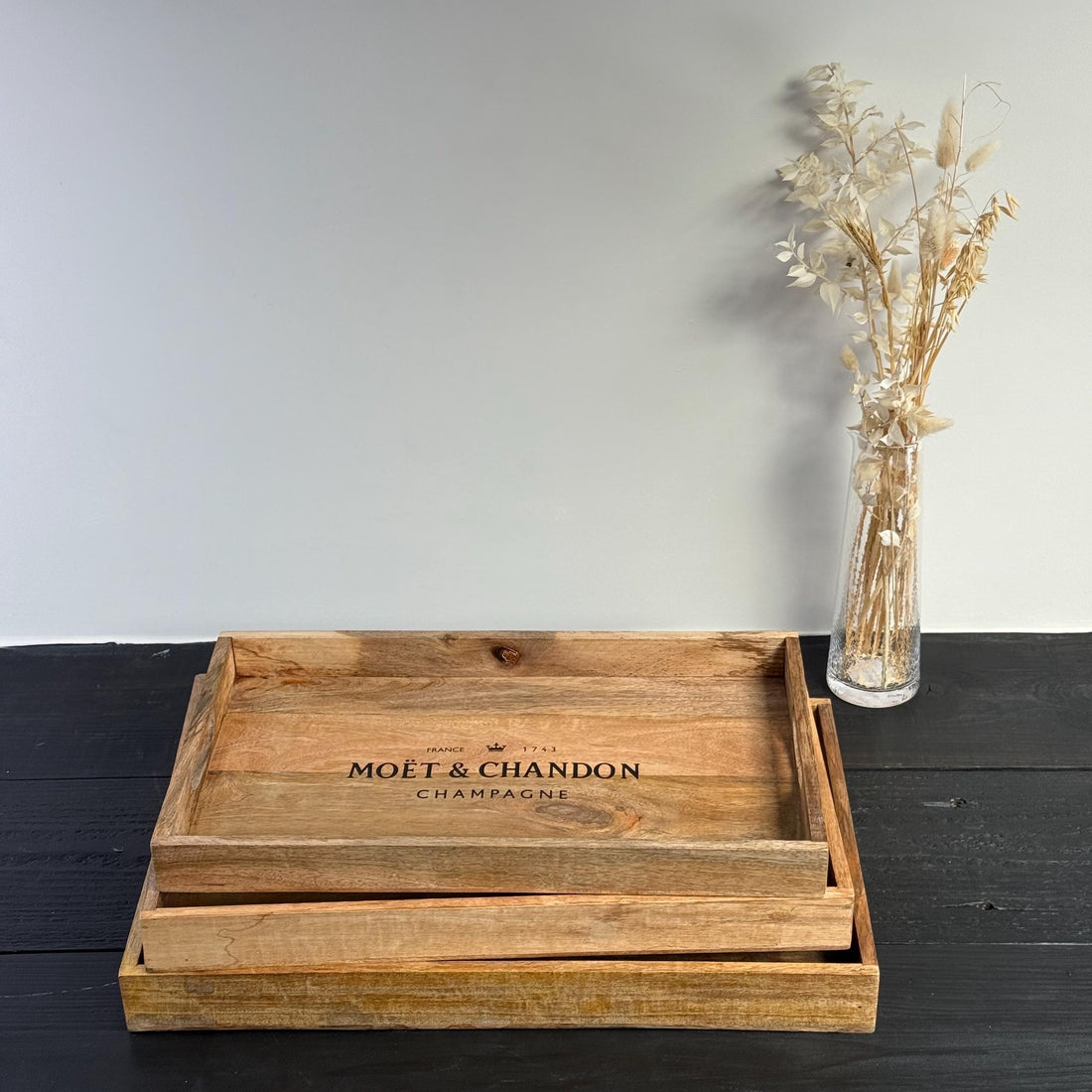 Wooden Serving Trays Moët & Chandon Champagne Butlers Crates Storage Boxes Natural Finish