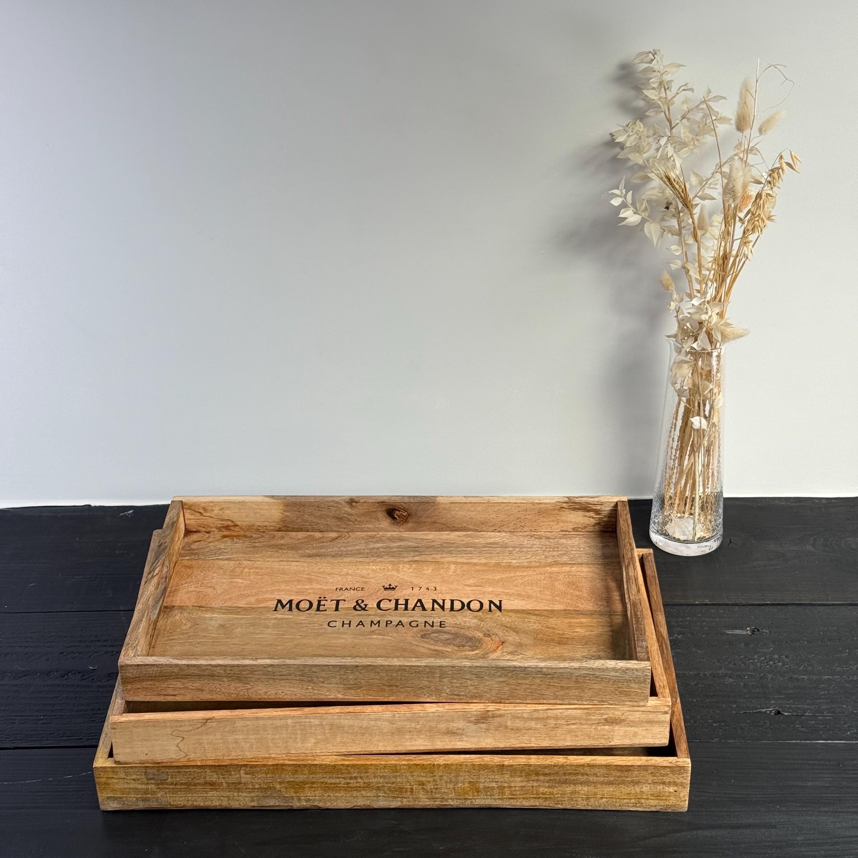 Wooden Serving Trays Moët & Chandon Champagne Butlers Crates Storage Boxes Natural Finish