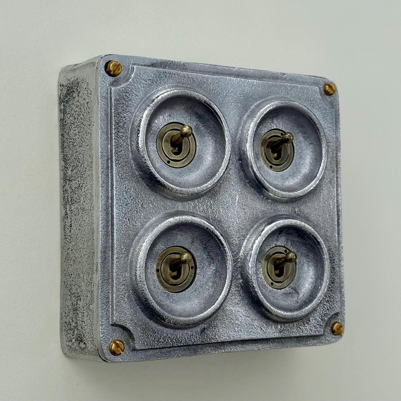 4 Gang 2 Way Solid Cast Metal Conduit Light Switch Industrial - Vintage Crabtree Style