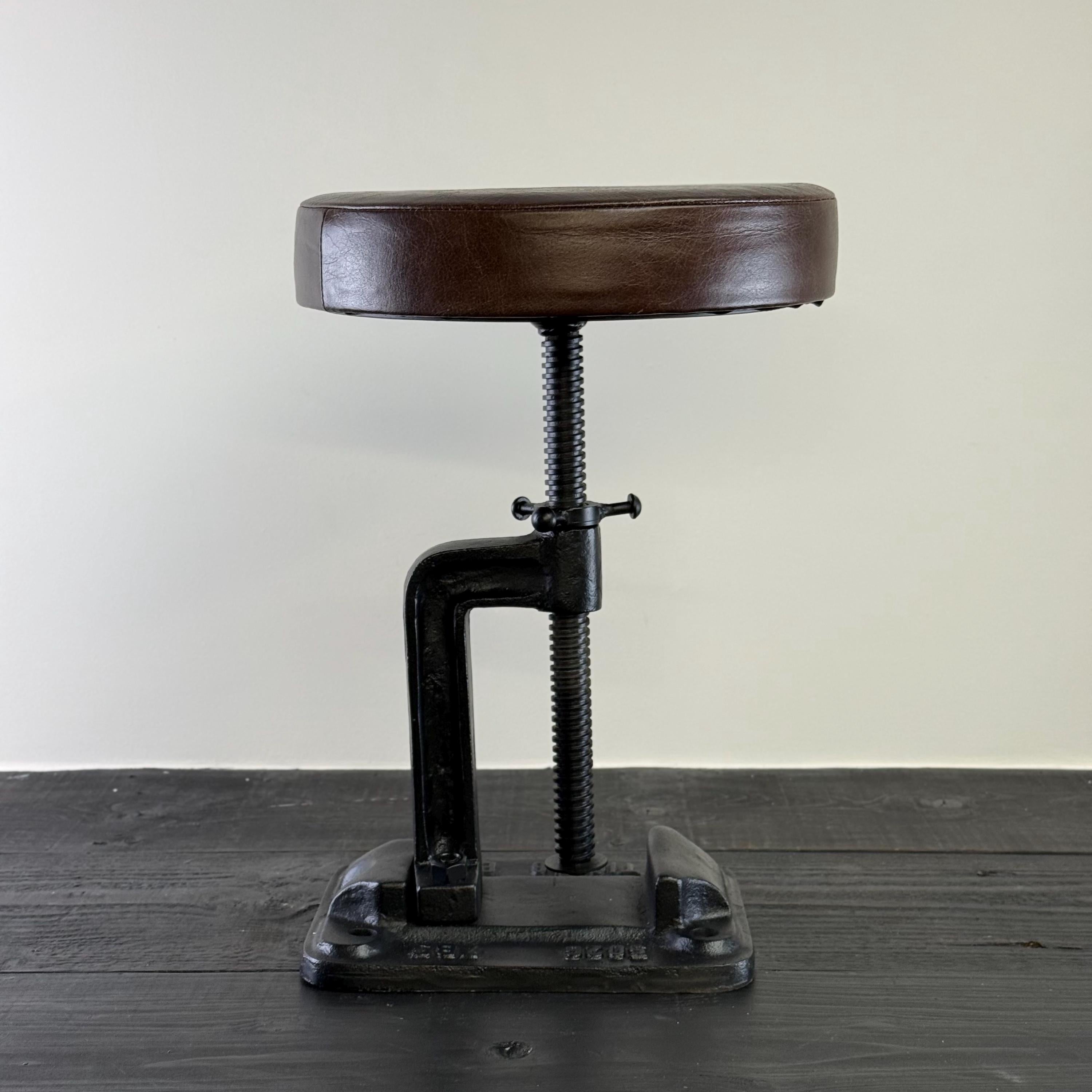 Vice Clamp Industrial Solid Bar Stool Wood or Leather Top Solid Cast Metal Base | Vintage Style | Floor Standing