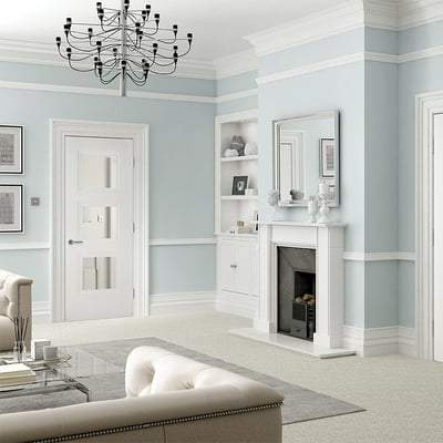 Amsterdam White Primed 3 Glazed Clear Bevelled Light Panels - 1981mm x 762mm