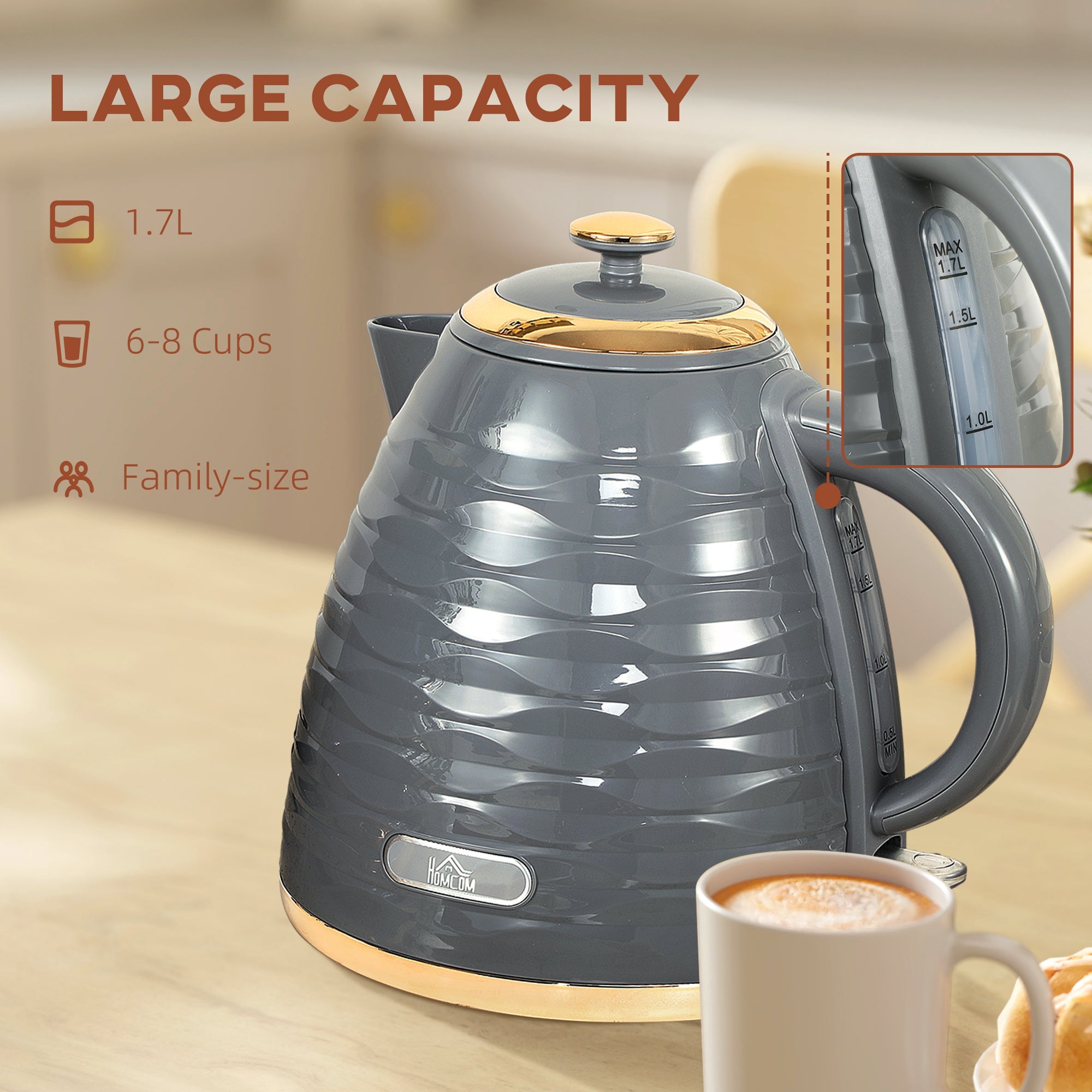 HOMCOM Electric Kettle, Fast Boil, 1.7L, 3kW, Swivel