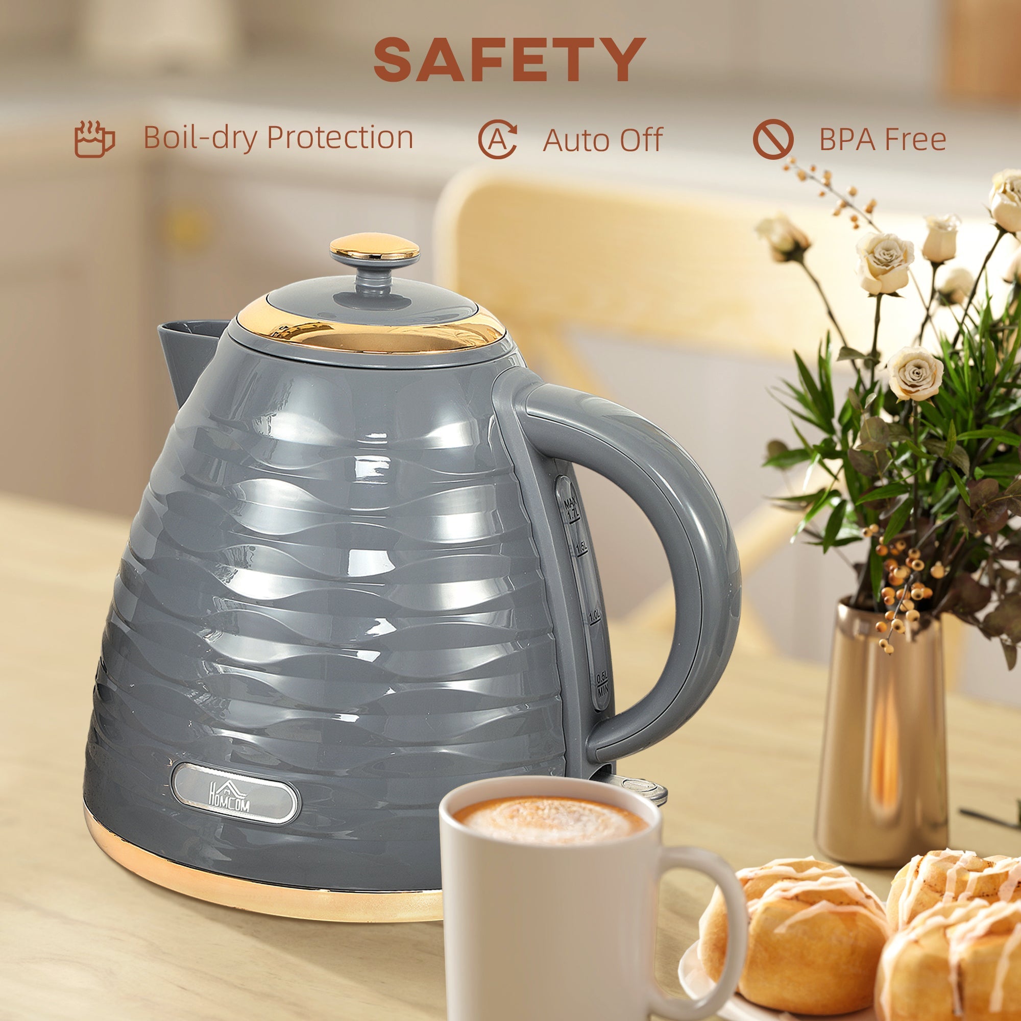 HOMCOM Electric Kettle, Fast Boil, 1.7L, 3kW, Swivel
