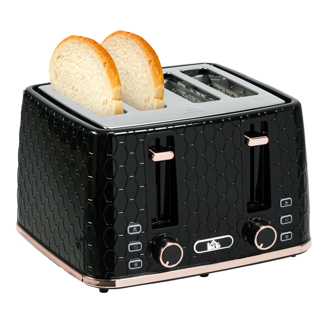 HOMCOM Toaster with 4 Slot, 7 Browning Levels, 1600W, Black Honeycomb