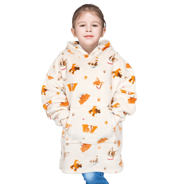 Kids Oversized Hooded Blanket Hoodie Sherpa Fur Fleece Dogs Pattern Ultra Soft Cozy Loungewear for Boys and Girls Aged 8-15 by Daisy Dreamer