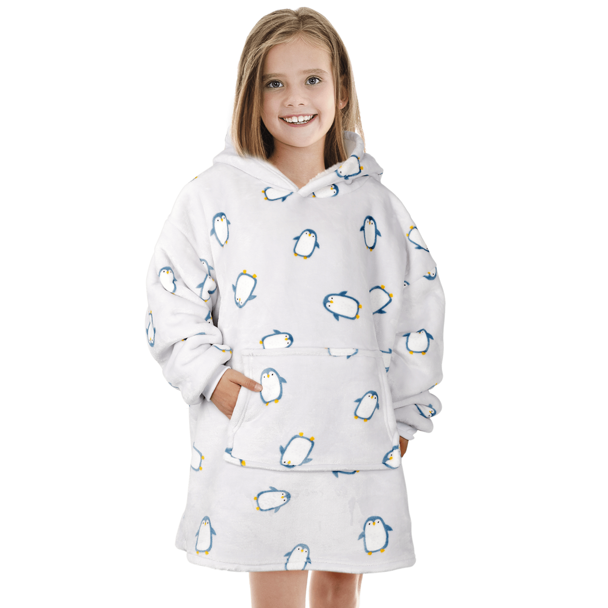 Kids Oversized Hooded Penguin Blanket Hoodie Ultra Soft Sherpa Flannel for Ages 8-15 Warm and Cozy by Daisy Dreamer