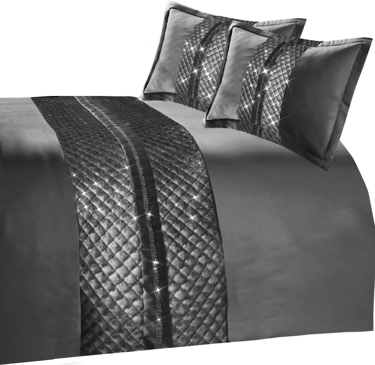 Kylie Duvet Set Luxurious Charcoal Gold Velvet Bedding with Quilted Trim & Diamante Detailing in Various Sizes by OLIVIA ROCCO
