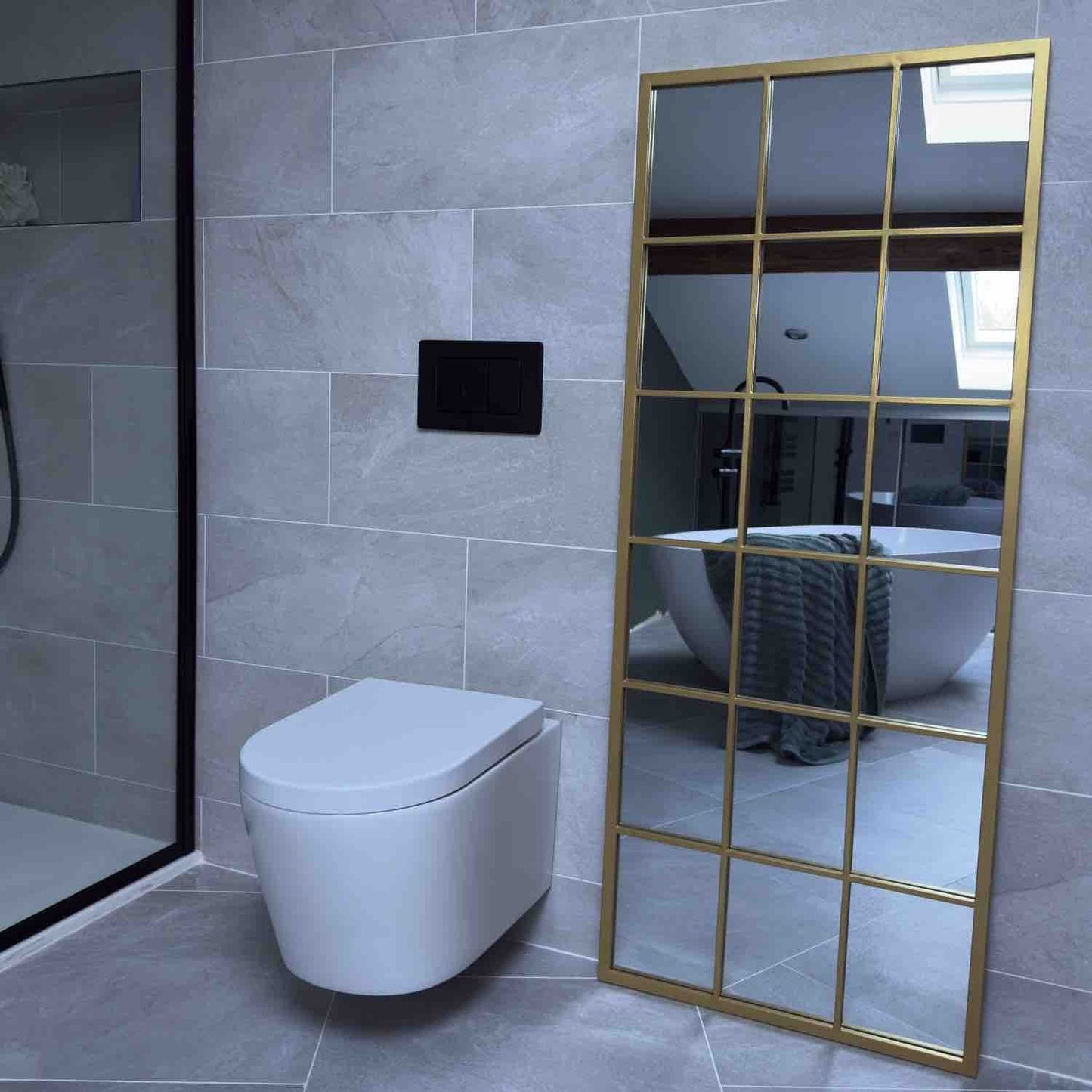 Kyō - Full Length Gold Metal Rectangle Lattice Grid Mirror - 150cm x 60cm