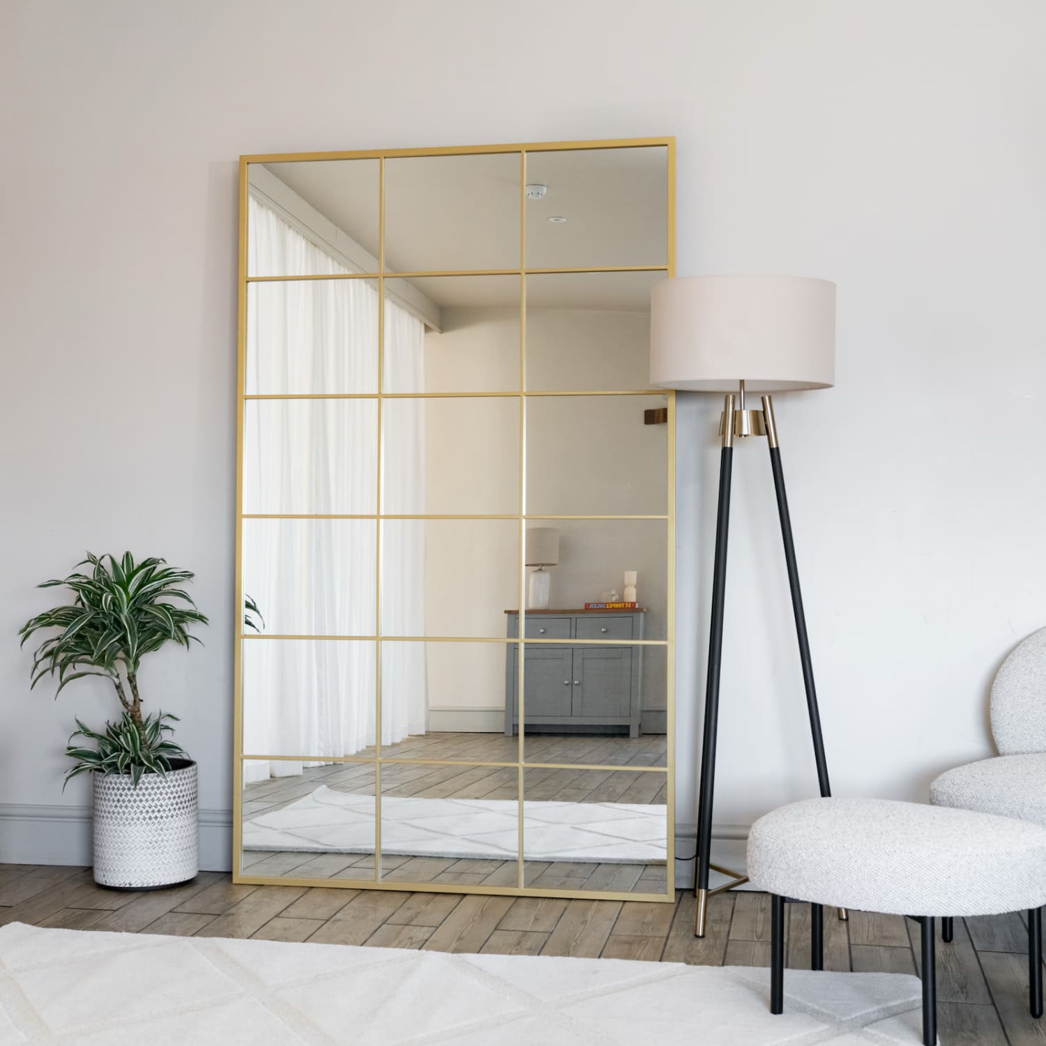Kyō - Full Length Gold Metal Rectangle Lattice Grid Mirror - 180cm x 1 ...