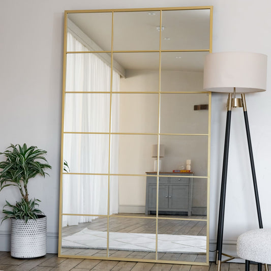 Kyō - Full Length Gold Metal Rectangle Lattice Window Mirror - 200cm x 120cm