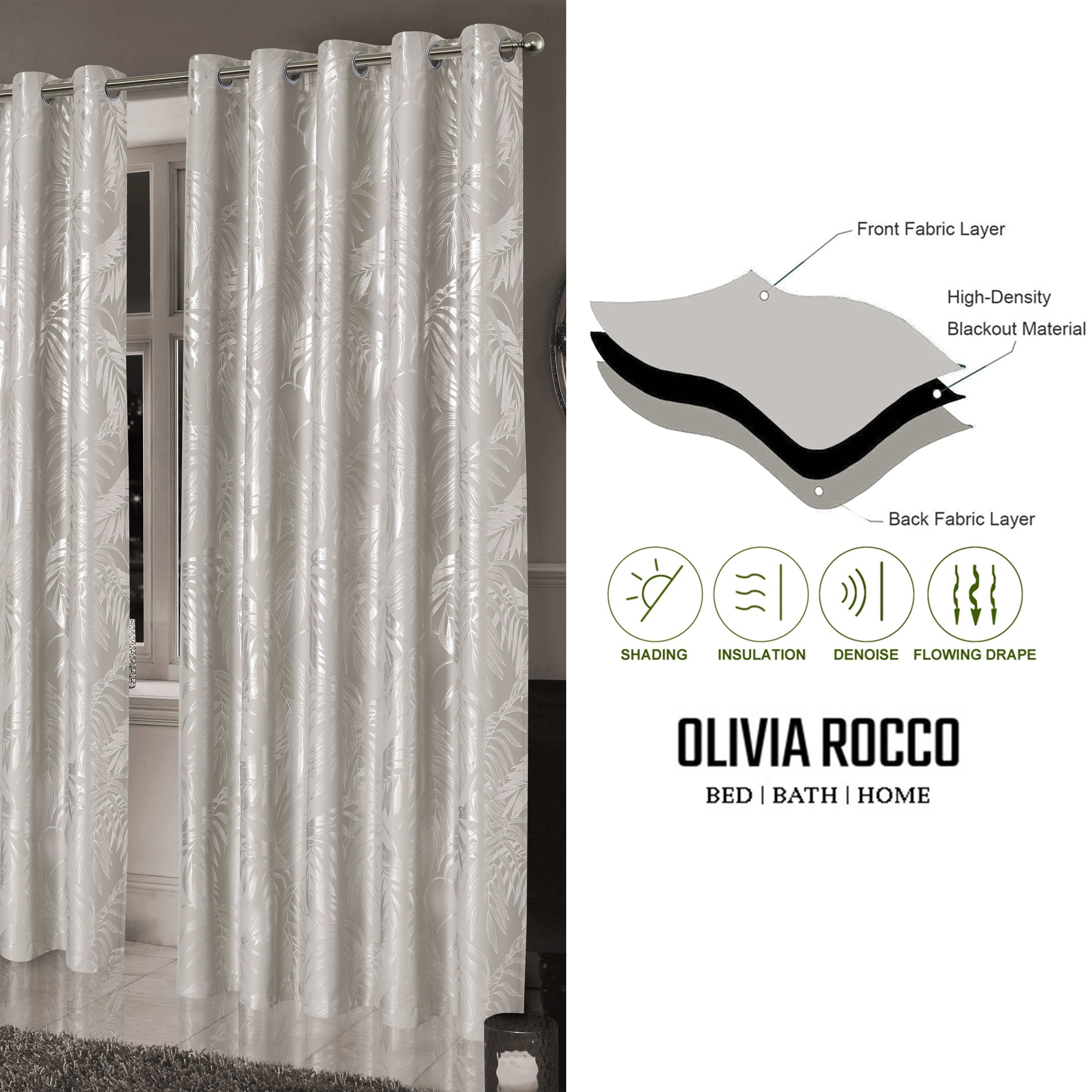 Leaf Natural Sparkle Blackout Curtains Super Soft Thermal Insulated Eyelet Drapes for Living Room & Bedroom 2 Panels by OLIVIA ROCCO