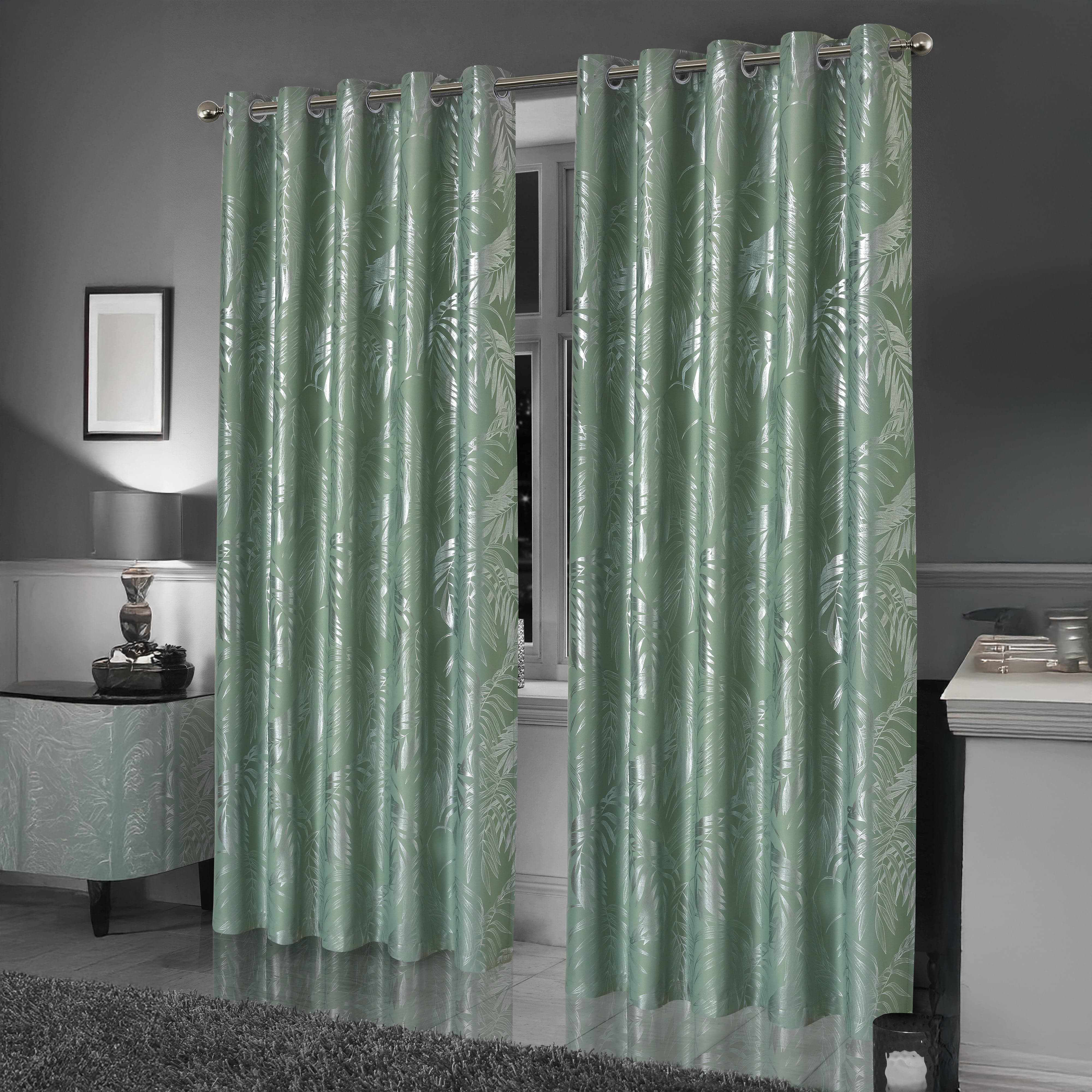 Leaf Sage Green Sparkle Blackout Curtains Super Soft Thermal Insulated Eyelet Drapes for Living Room & Bedroom 2 Panels by OLIVIA ROCCO
