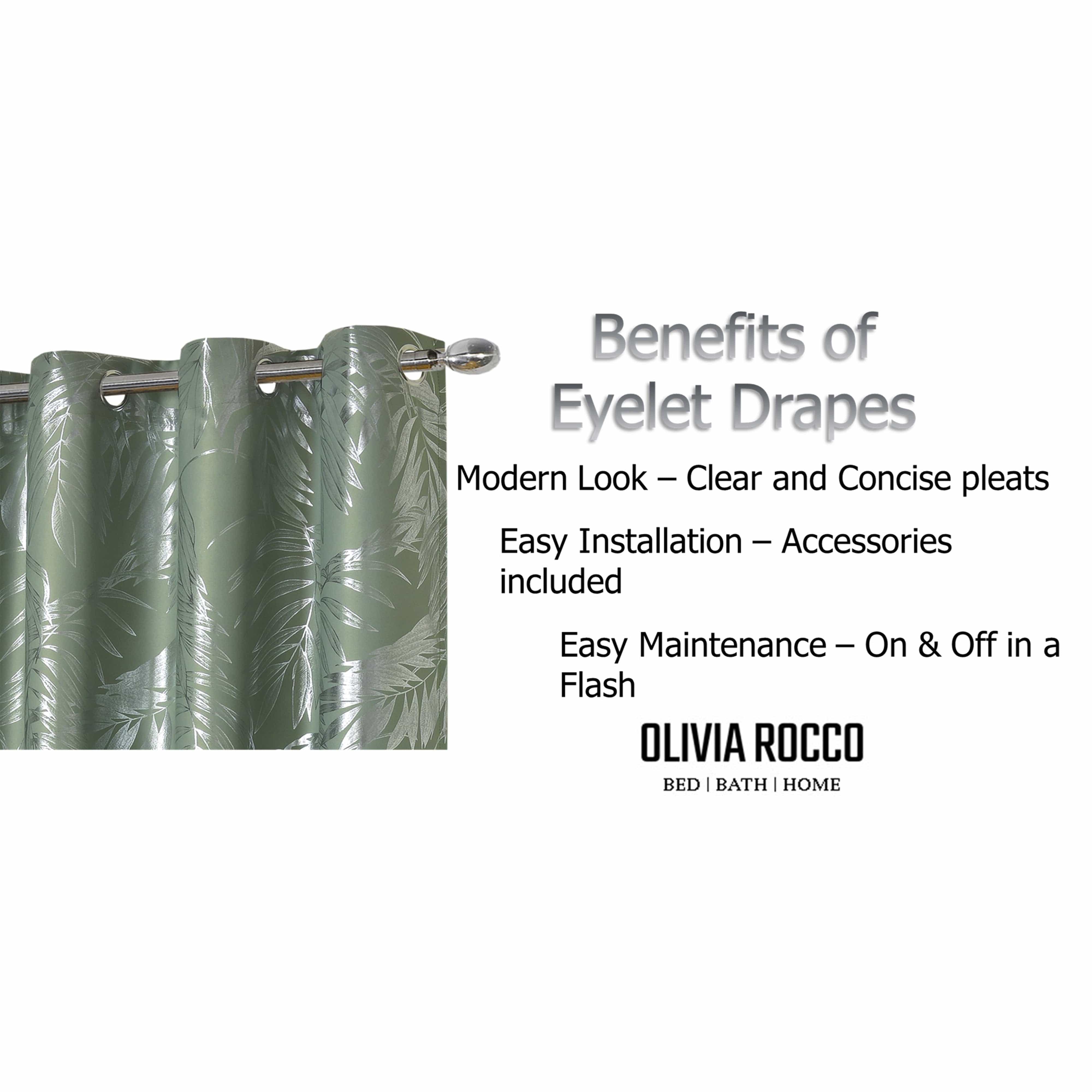 Leaf Sage Green Sparkle Blackout Curtains Super Soft Thermal Insulated Eyelet Drapes for Living Room & Bedroom 2 Panels by OLIVIA ROCCO