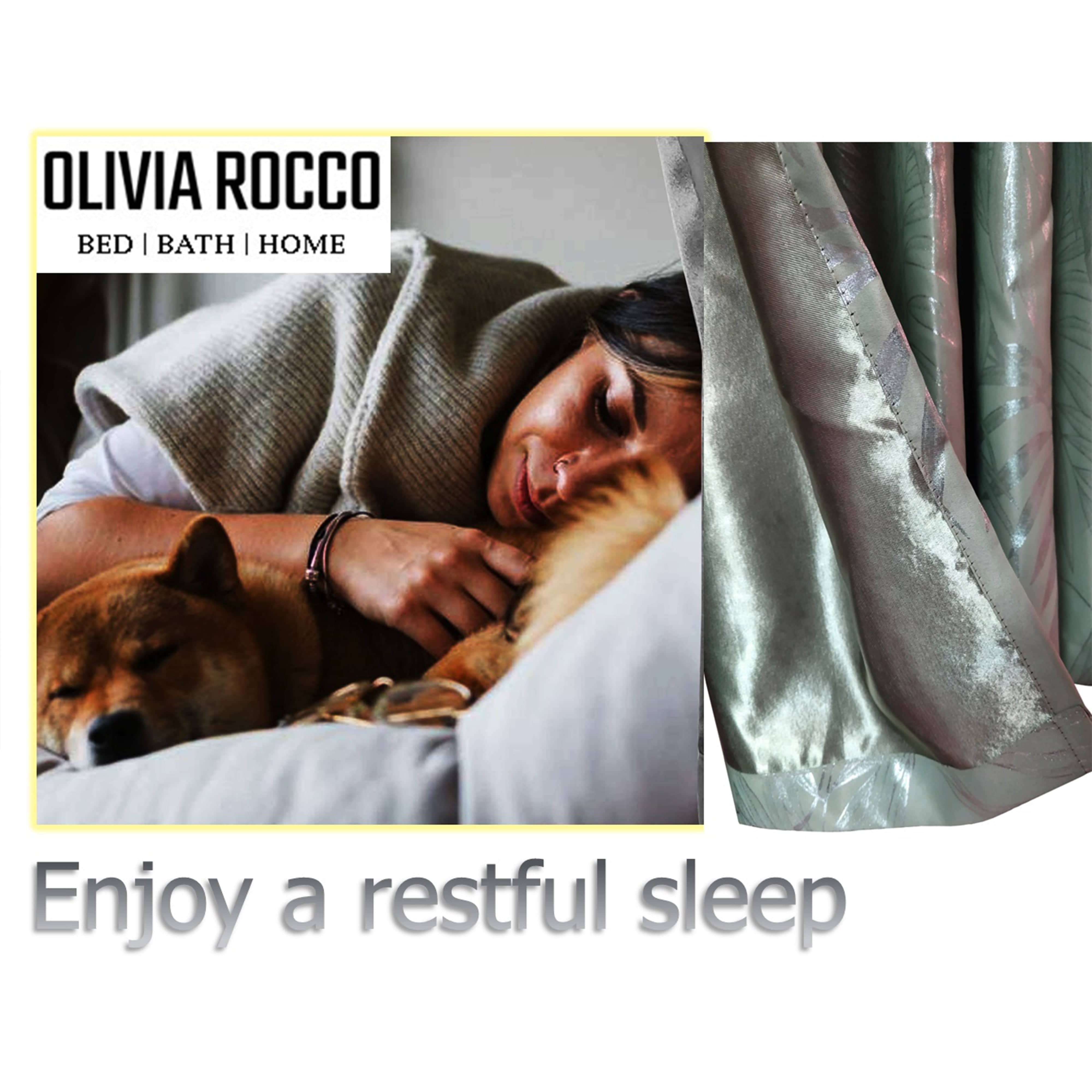 Leaf Sage Green Sparkle Blackout Curtains Super Soft Thermal Insulated Eyelet Drapes for Living Room & Bedroom 2 Panels by OLIVIA ROCCO