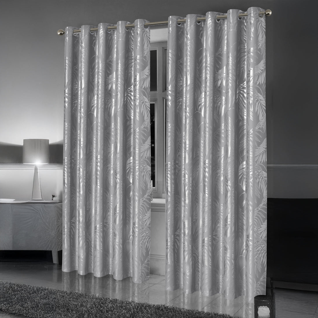 Leaf Silver Sparkle Blackout Curtains Super Soft Thermal Insulated Eyelet Drapes for Living Room & Bedroom 2 Panels by OLIVIA ROCCO