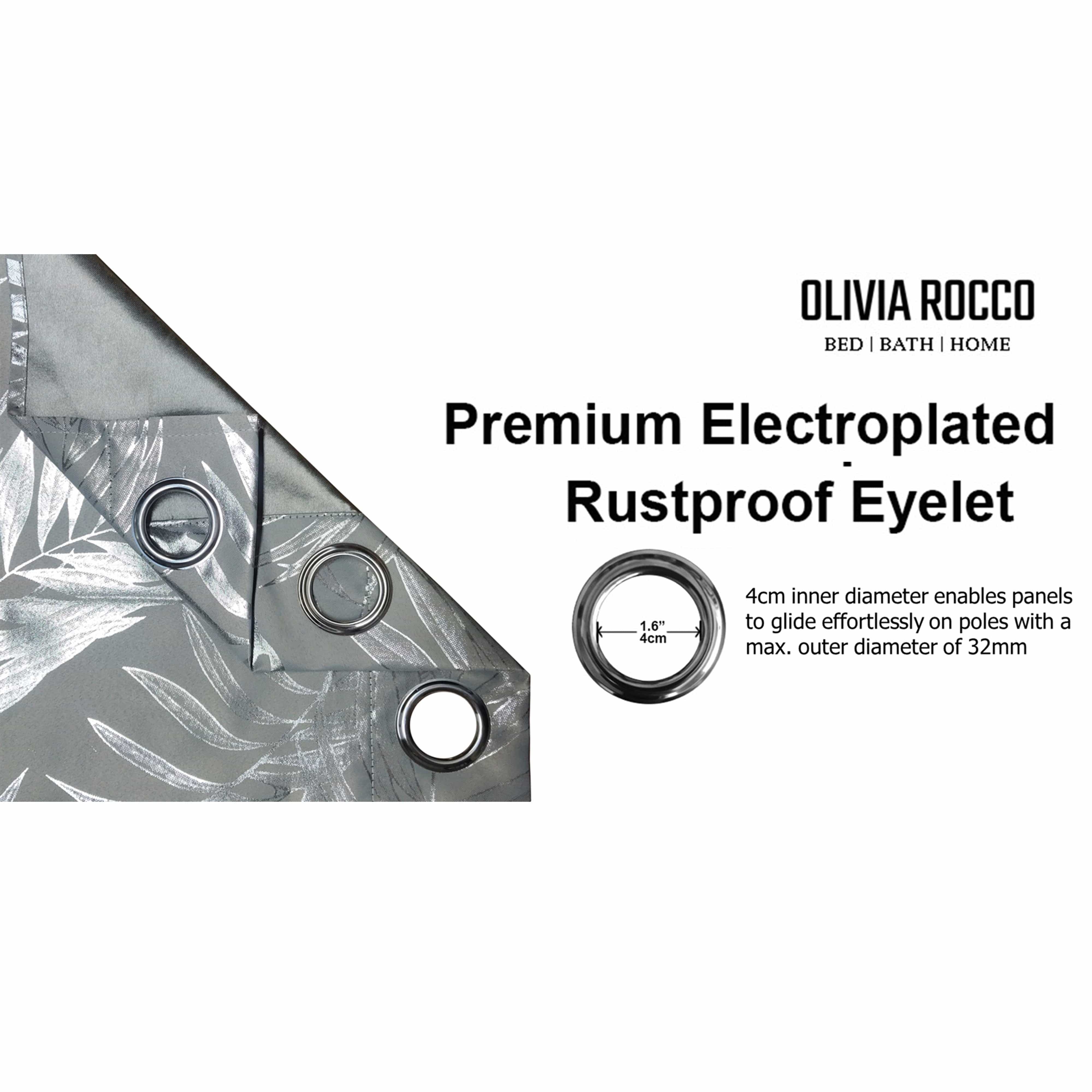 Leaf Silver Sparkle Blackout Curtains Super Soft Thermal Insulated Eyelet Drapes for Living Room & Bedroom 2 Panels by OLIVIA ROCCO