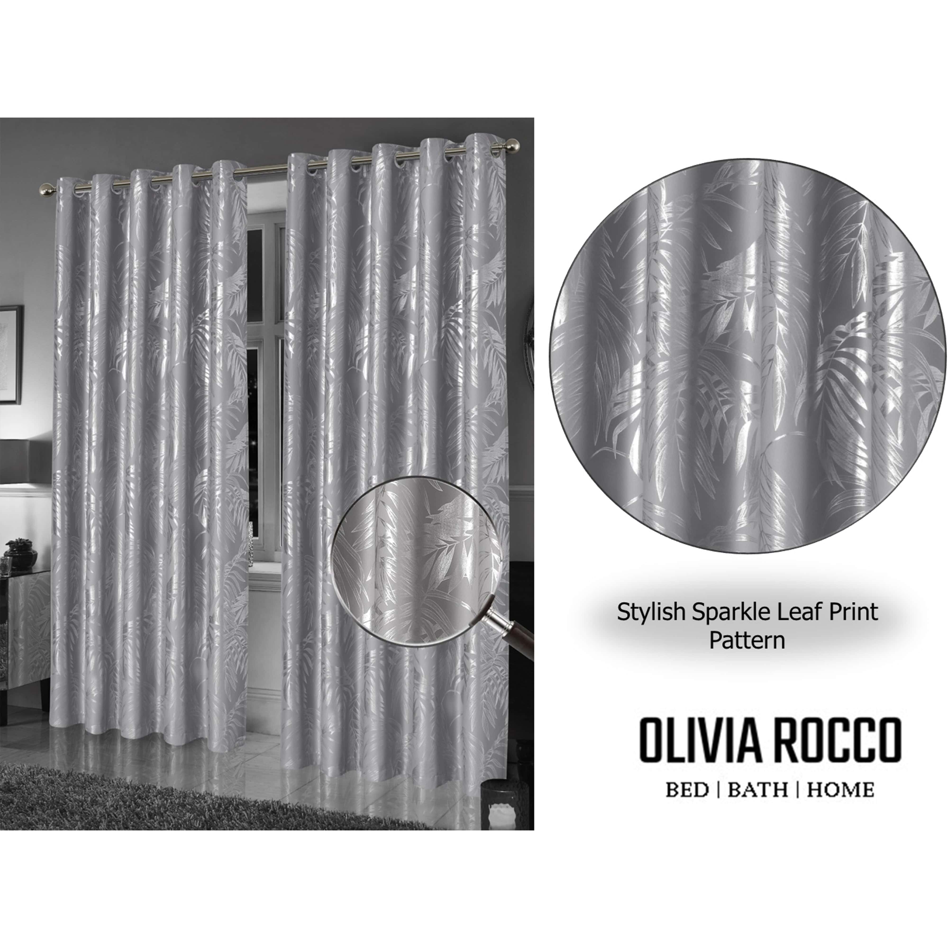 Leaf Silver Sparkle Blackout Curtains Super Soft Thermal Insulated Eyelet Drapes for Living Room & Bedroom 2 Panels by OLIVIA ROCCO