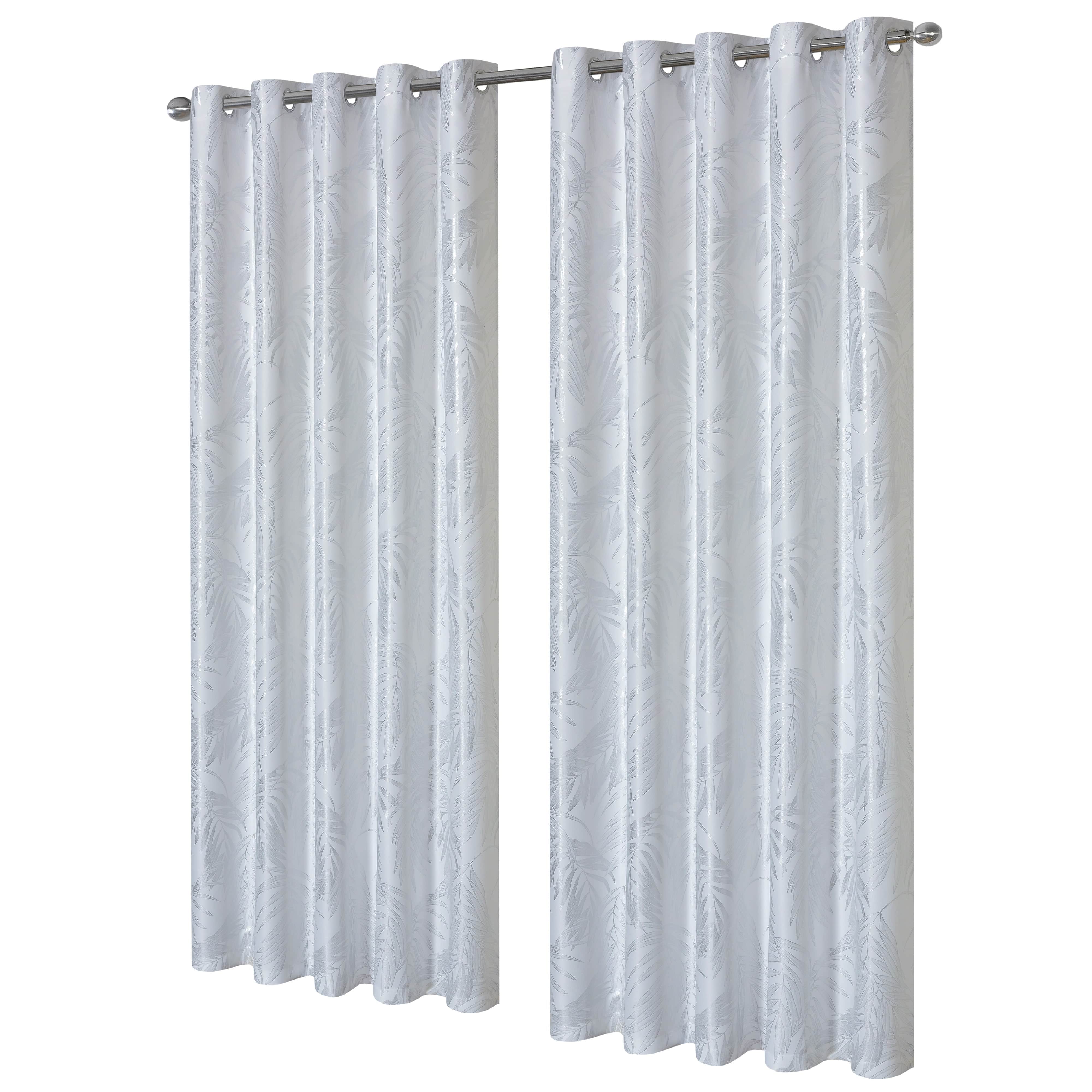 Leaf White Sparkle Blackout Curtains Super Soft Thermal Insulated Eyelet Drapes for Living Room & Bedroom 2 Panels by OLIVIA ROCCO