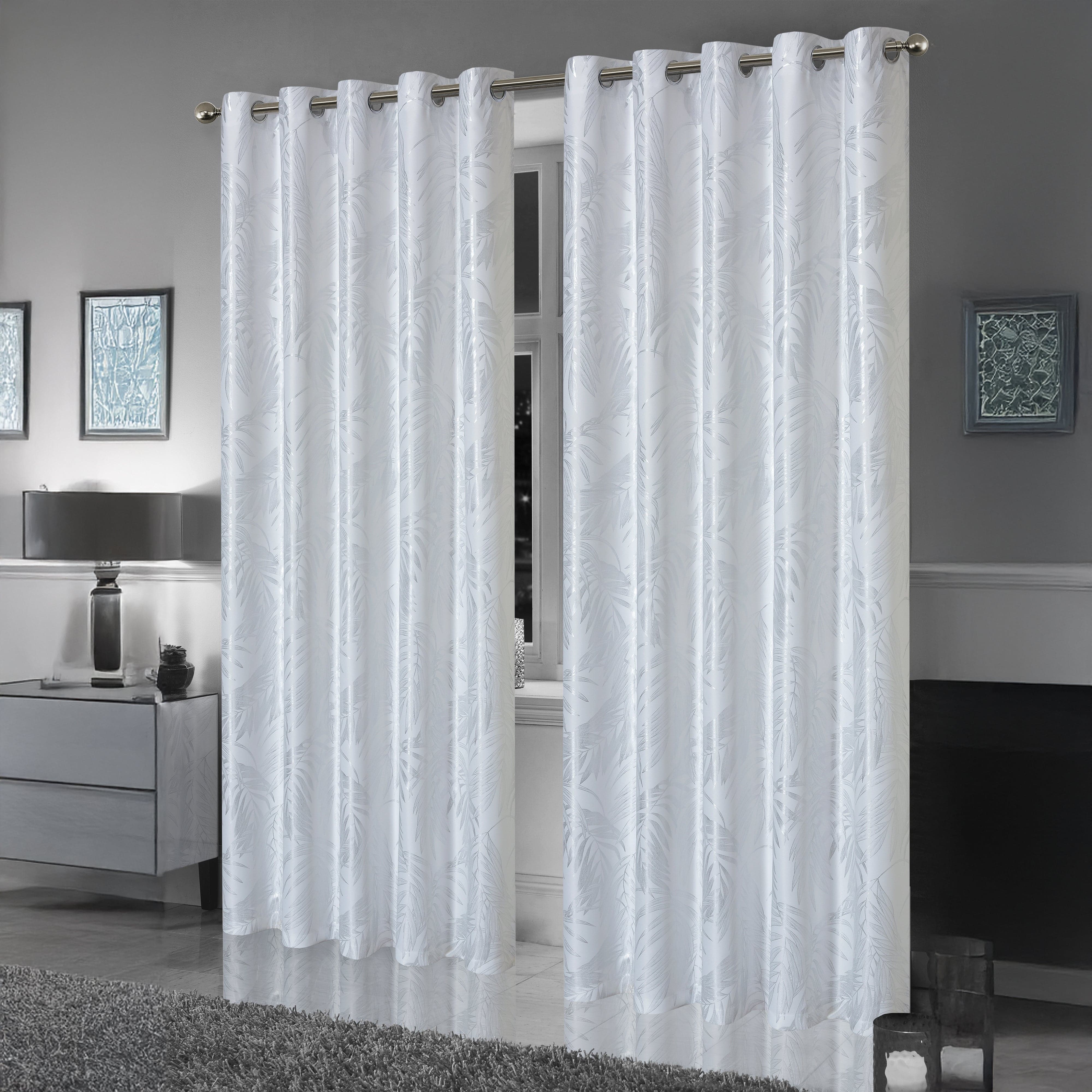 Leaf White Sparkle Blackout Curtains Super Soft Thermal Insulated Eyelet Drapes for Living Room & Bedroom 2 Panels by OLIVIA ROCCO