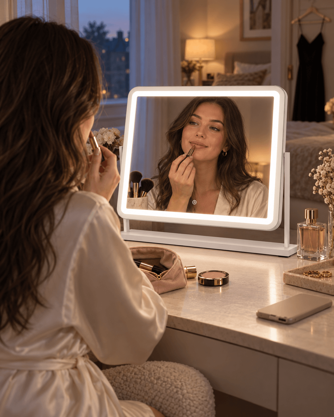 Luna White 58cm LED Vanity Mirror with Tilt Stand