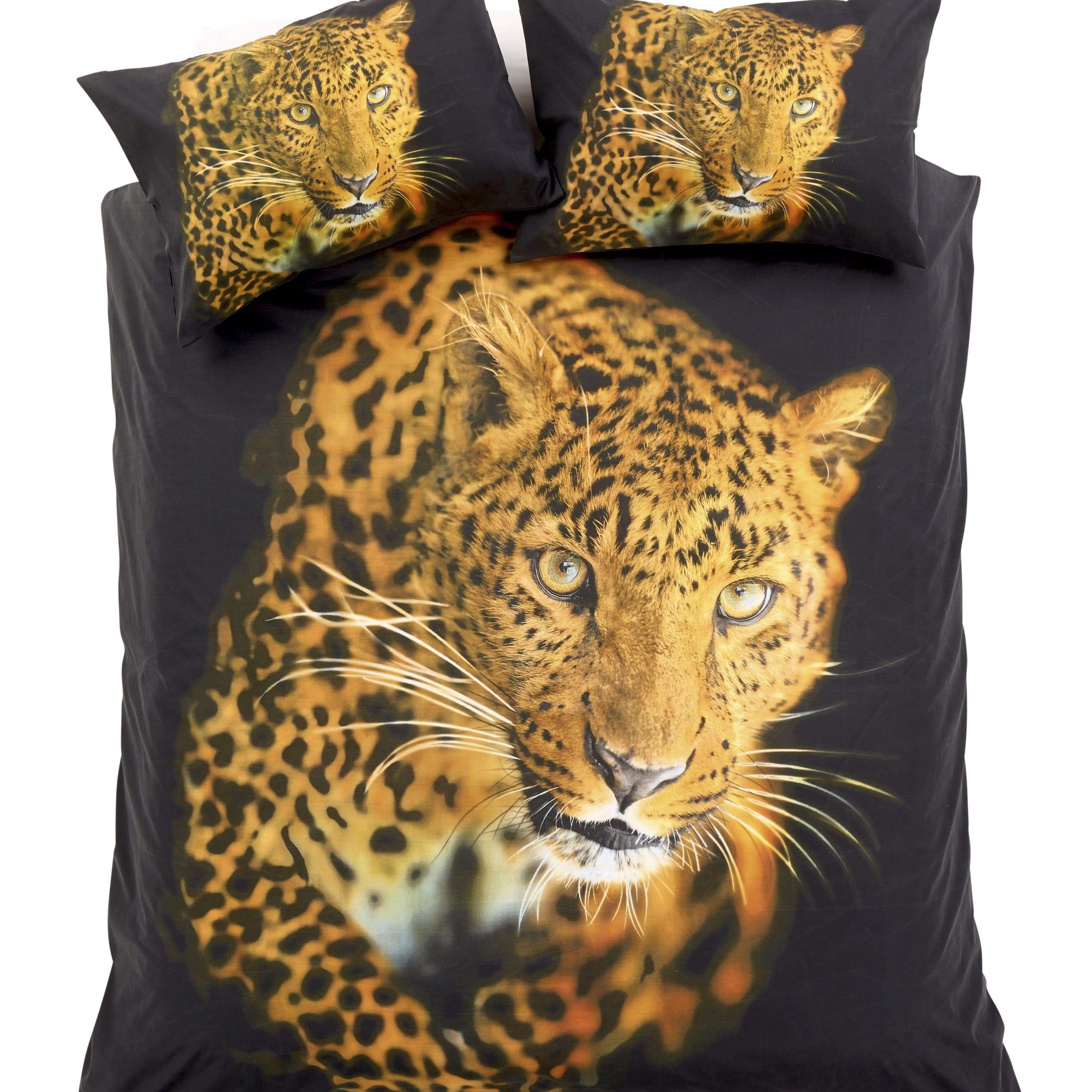 Leopard Print 3D Photo Panel Duvet Set Cotton Rich OEKO-TEX Certified Bedding in Single Double King Sizes by OLIVIA ROCCO