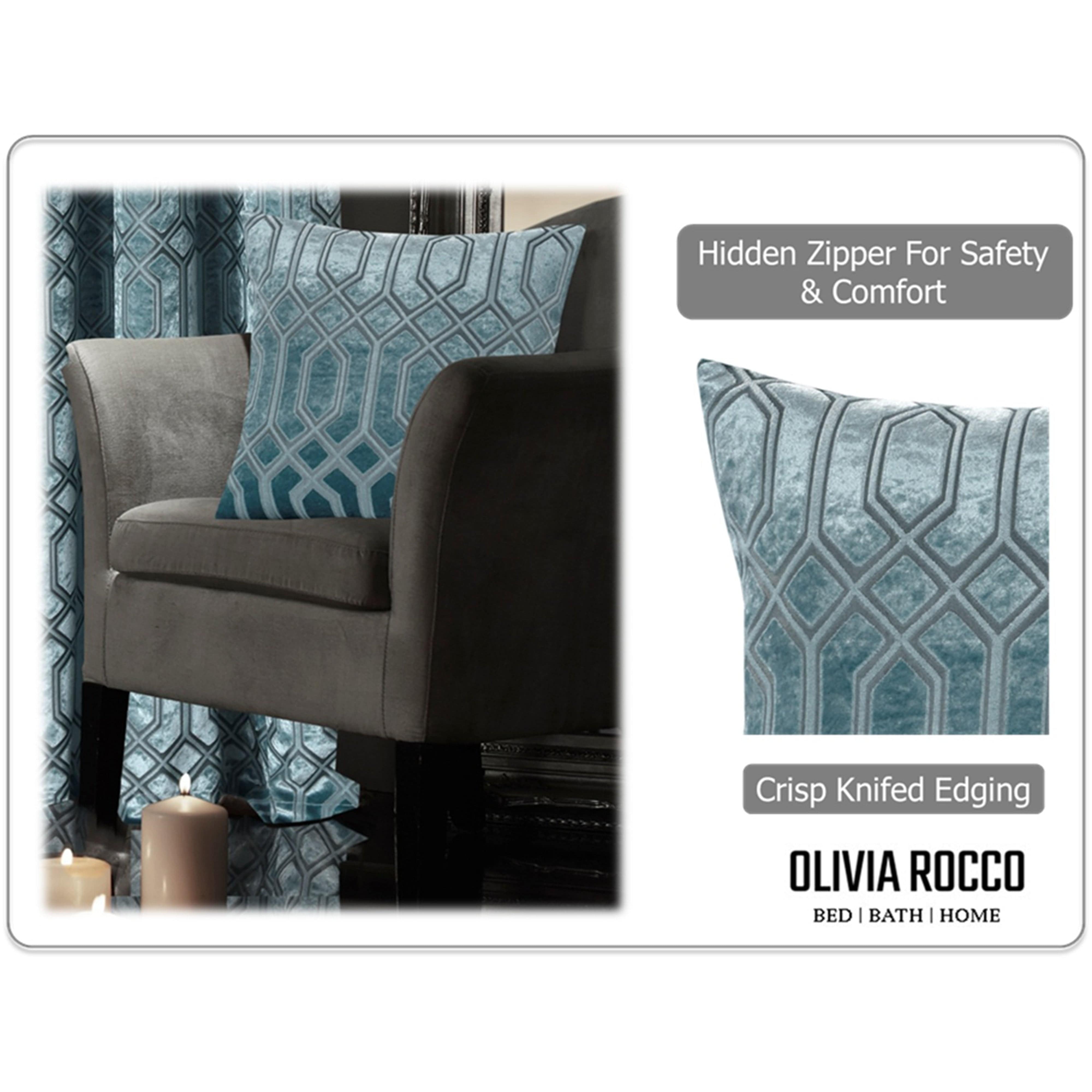 Luxe Geo Velvet Cushion Covers 2 Pack Teal Geometric Decorative Cushions for Sofa Bed & Living Room by OLIVIA ROCCO