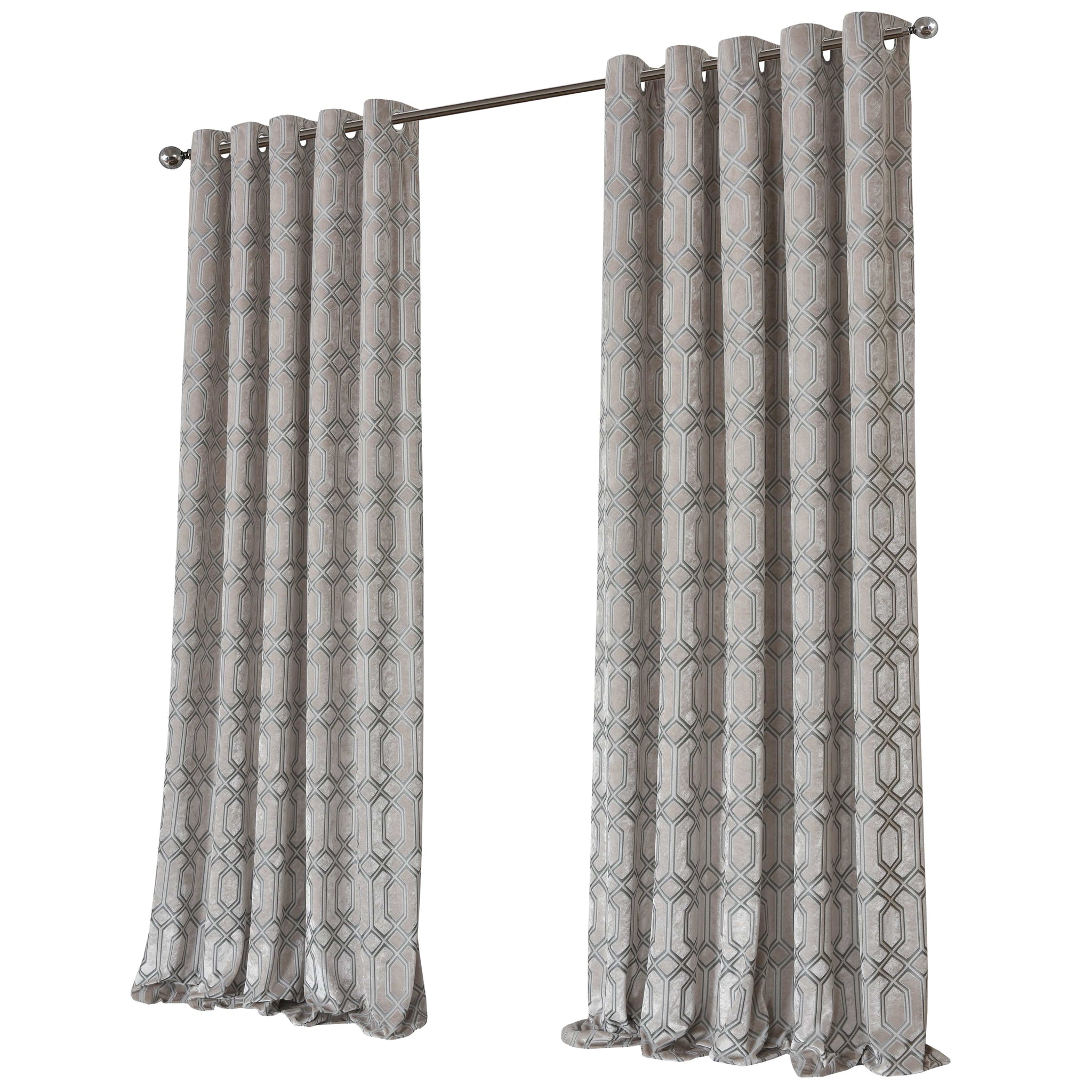 Luxe Geo Velvet Eyelet Curtains Champagne Thermal Insulated Soundproof Light Blocking Drapes for Bedroom & Lounge by OLIVIA ROCCO