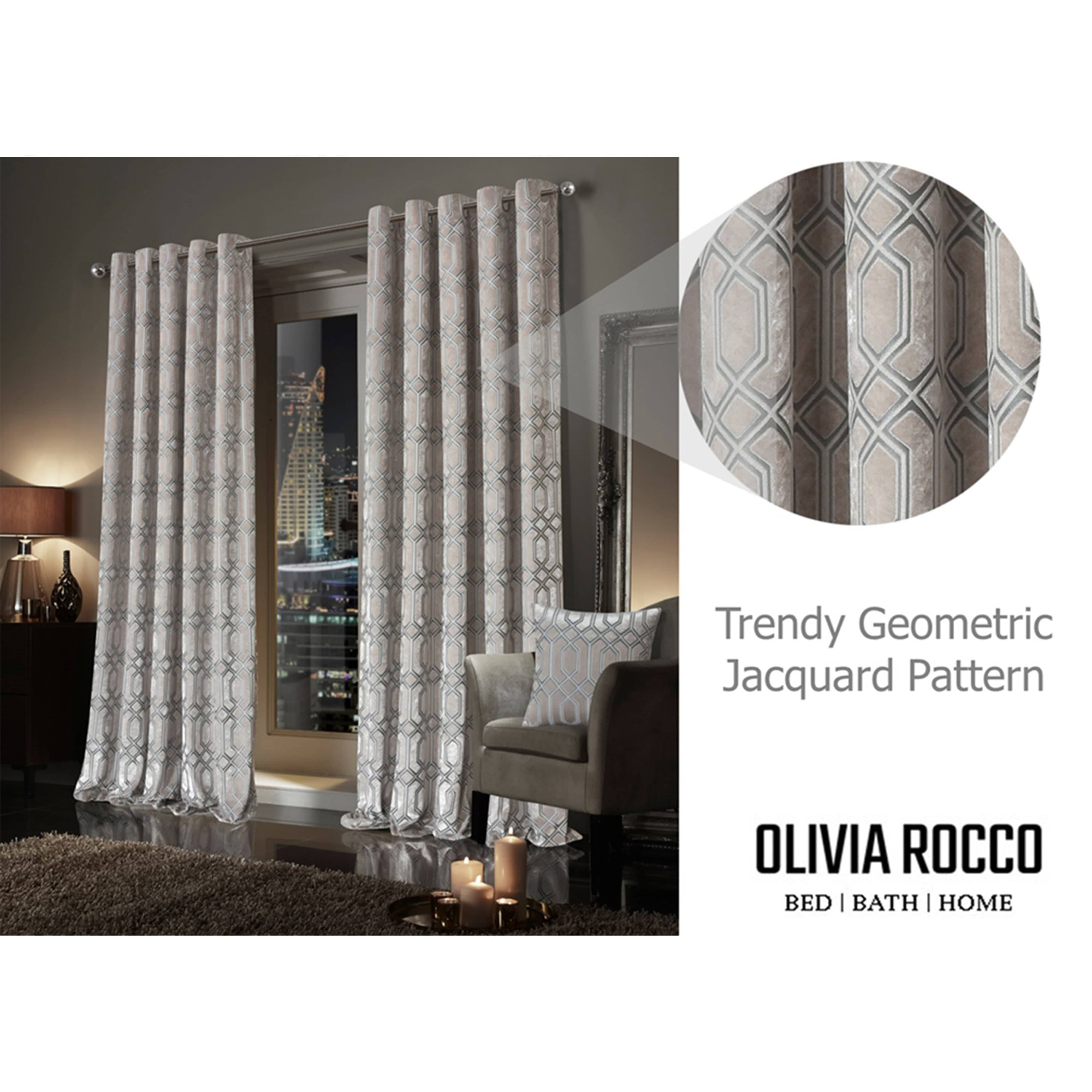 Luxe Geo Velvet Eyelet Curtains Champagne Thermal Insulated Soundproof Light Blocking Drapes for Bedroom & Lounge by OLIVIA ROCCO