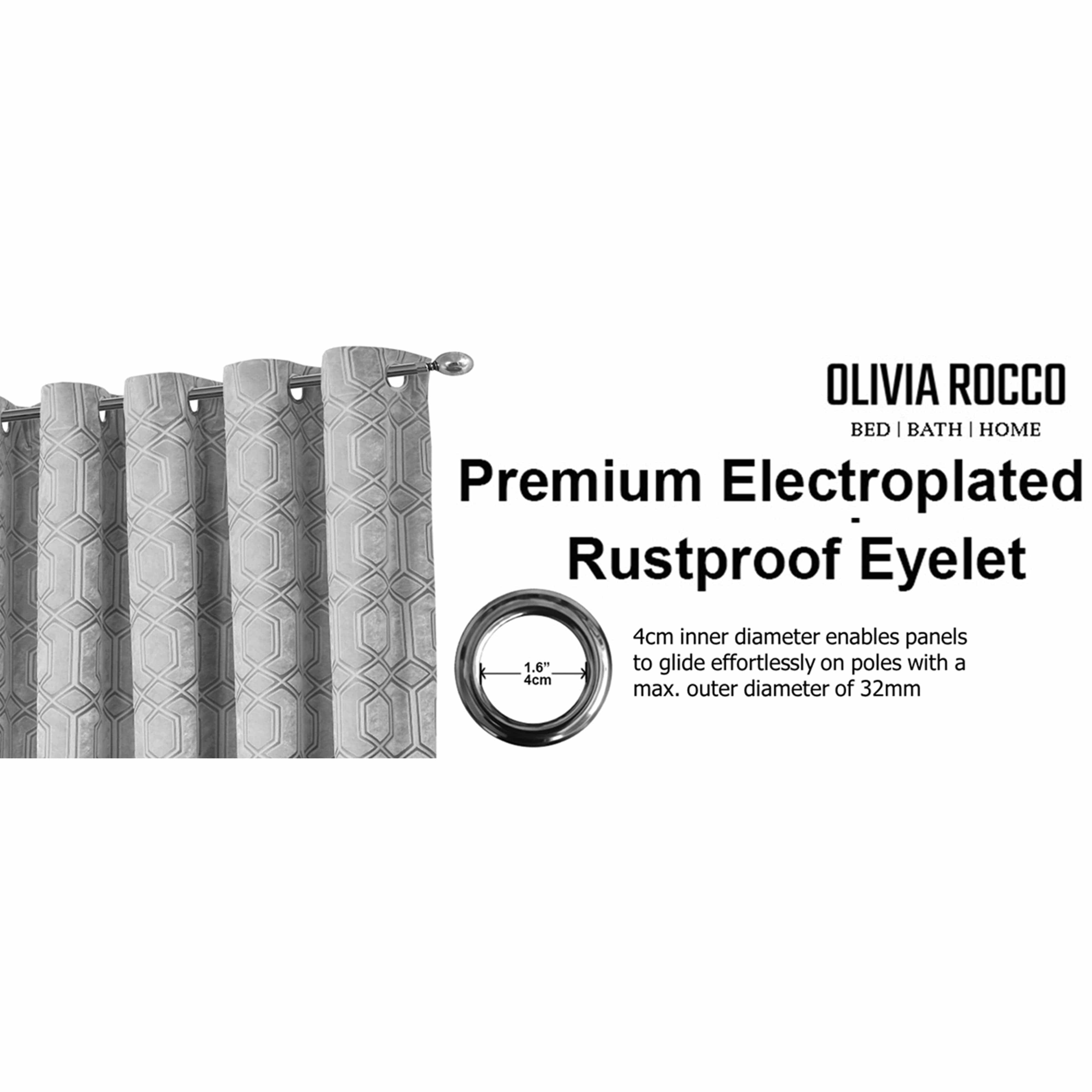 Luxe Geo Velvet Eyelet Curtains Grey Thermal Insulated Soundproof Light Blocking Drapes for Bedroom & Lounge by OLIVIA ROCCO