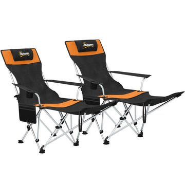 Outsunny Set of 2 Reclining Camping Chairs, Orange and Black