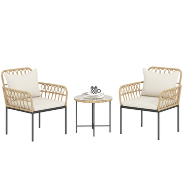 Outsunny 3 Piece Rattan Bistro Set, Balcony Table and Chairs with Cushions