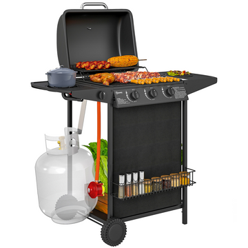 Outsunny 4 Burner Gas Barbecue Grill Portable Gas BBQ Grill with Lid, Black