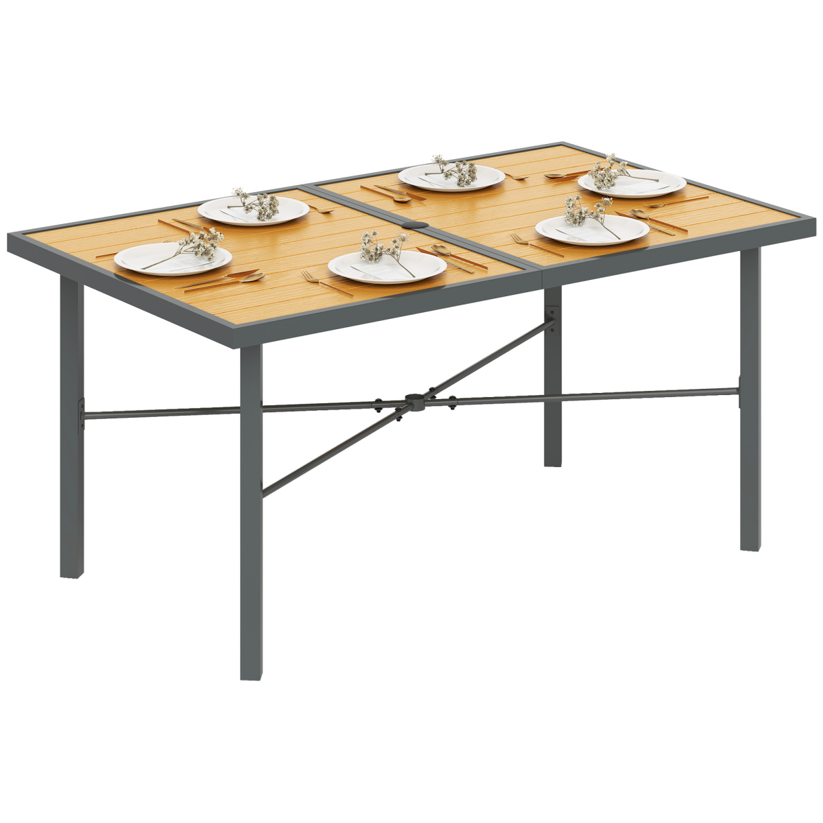 Outsunny Garden Table for 6, Outdoor Dining Table with 5cm Umbrella Hole