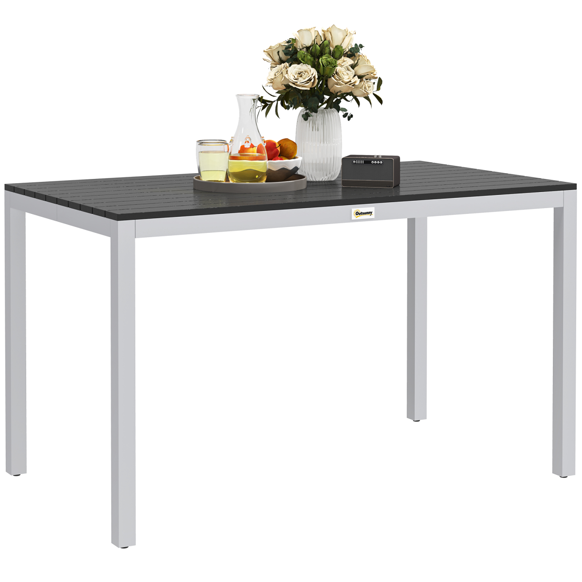 Outsunny 120 x 70 cm Garden Table for 4-6 with Aluminium Frame, Slatted Top