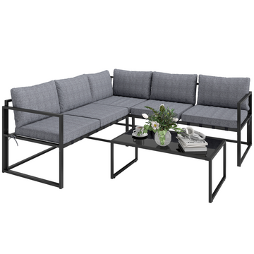 Outsunny 3 Piece L Shaped Garden Furniture Set with Cushions, Grey