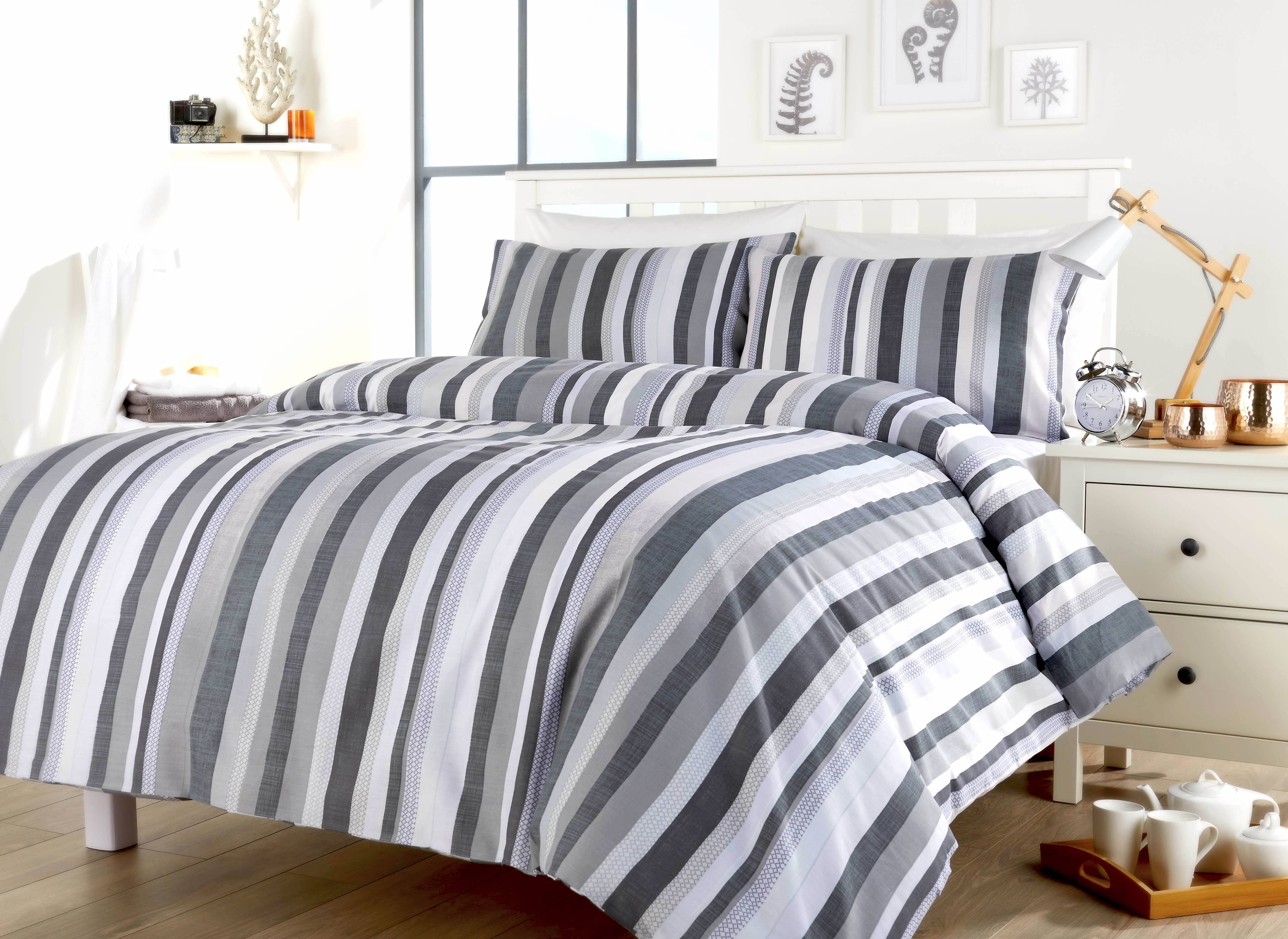 Maine Stripe Luxurious Cotton Rich Duvet Set with Elegant Striped Design in Single Double King Super King Sizes OEKO-TEX Certified by OLIVIA ROCCO