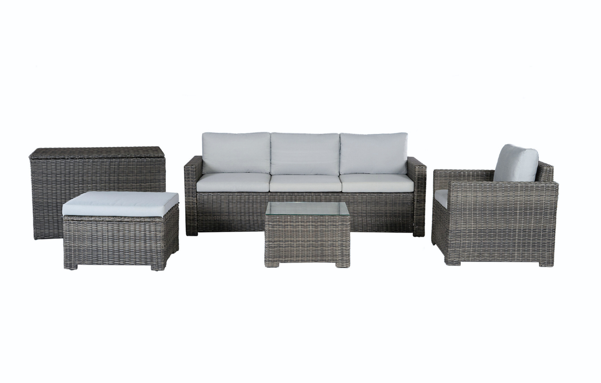 Marbella Grey 5 Seater Chaise Garden Sofa Set and Cushion Box Bundle