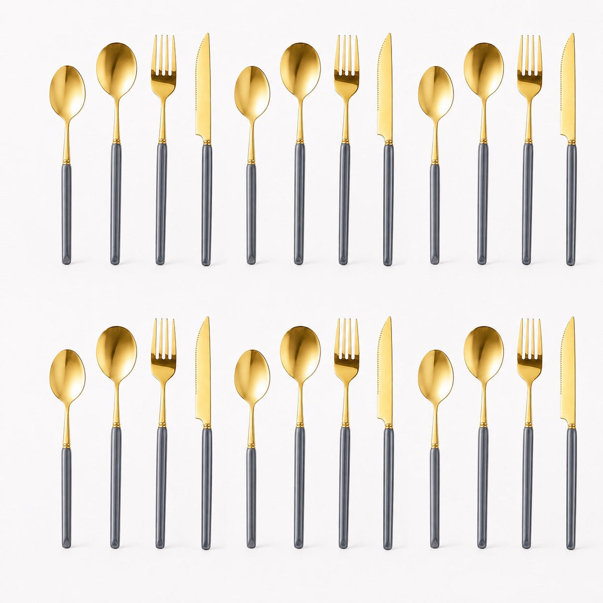 Marlowe 24-Piece Gold Cutlery Set – Pearl Grey