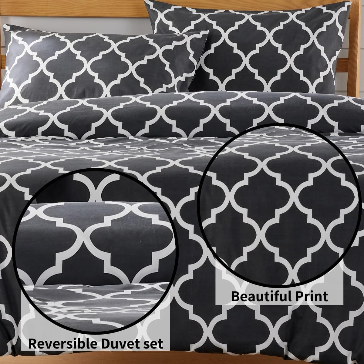 Marrakesh Grey Printed Duvet Cover Set Luxurious Easy Care Polyester Blend Bedding with Pillowcases for Master Bedroom Guest Rooms Dorms Durable and Comfortable by OLIVIA ROCCO