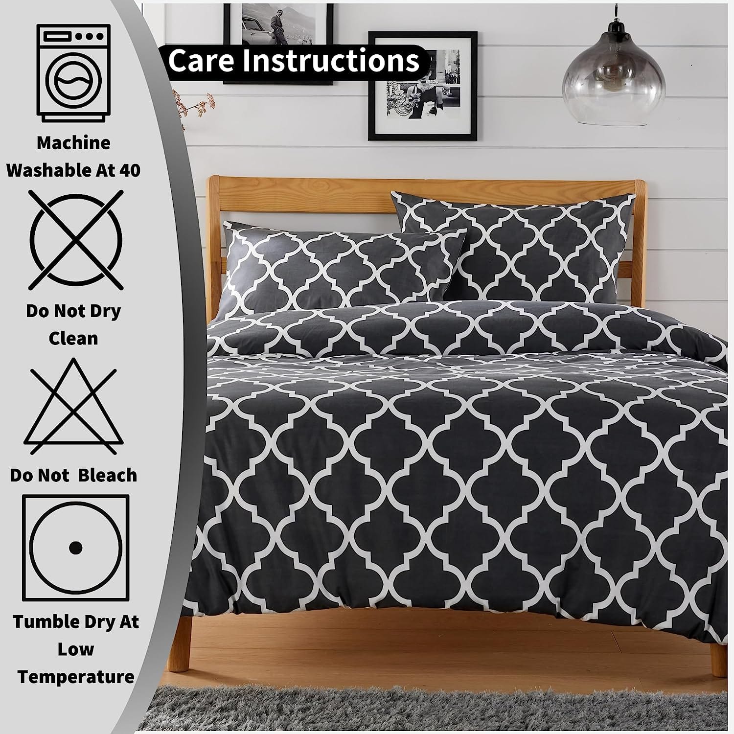 Marrakesh Grey Printed Duvet Cover Set Luxurious Easy Care Polyester Blend Bedding with Pillowcases for Master Bedroom Guest Rooms Dorms Durable and Comfortable by OLIVIA ROCCO