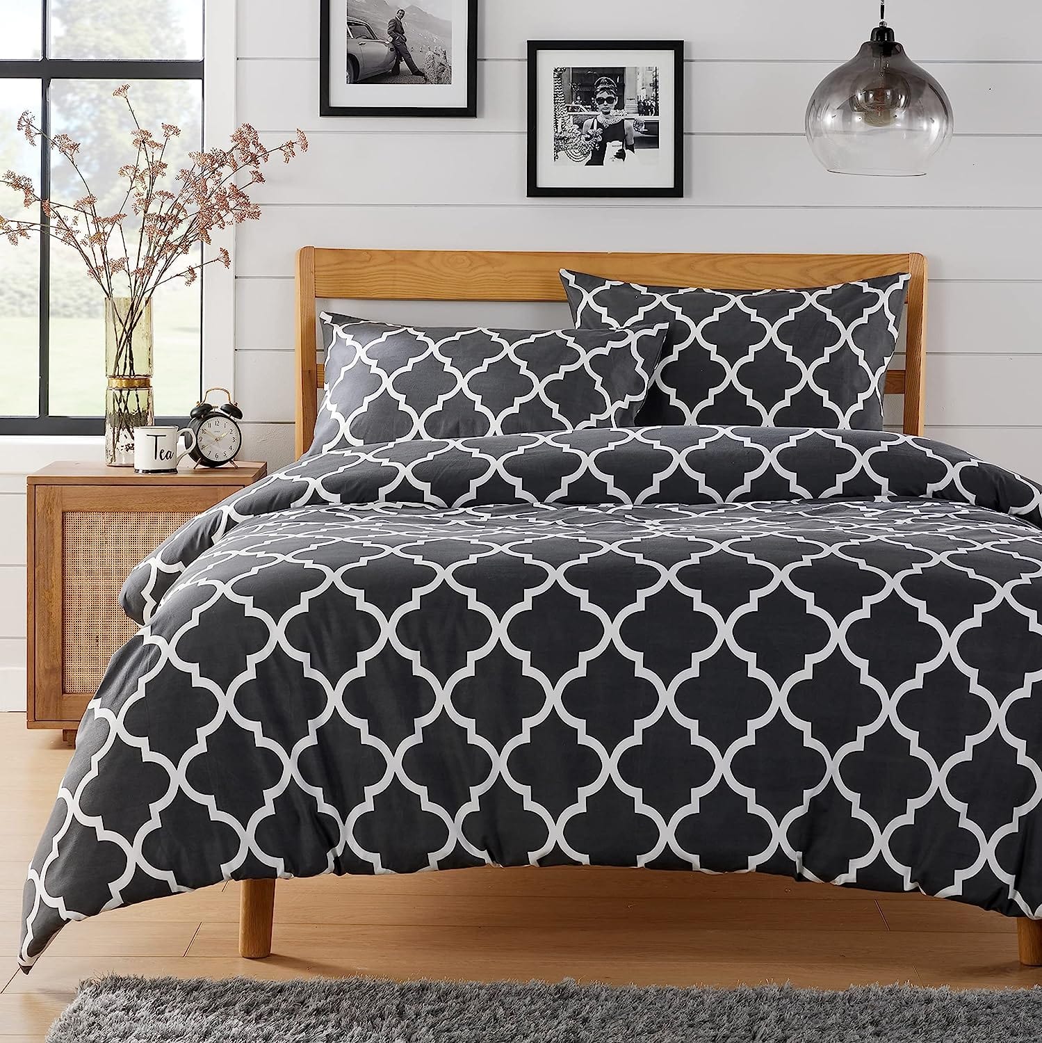 Marrakesh Grey Printed Duvet Cover Set Luxurious Easy Care Polyester Blend Bedding with Pillowcases for Master Bedroom Guest Rooms Dorms Durable and Comfortable by OLIVIA ROCCO
