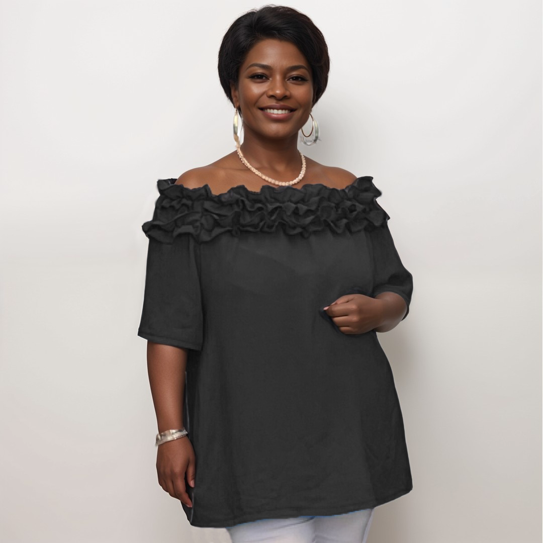Ruffled Neckline Off Shoulder Blouse