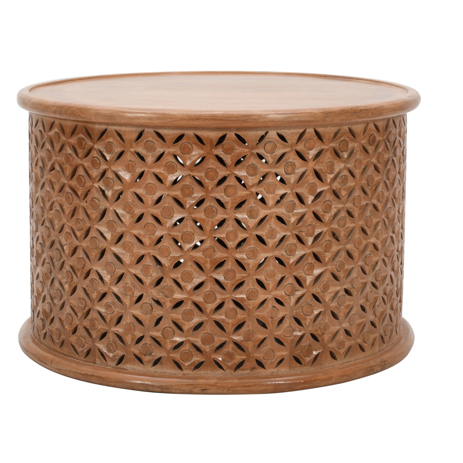 Carved Mango Wood Round Coffee Table
