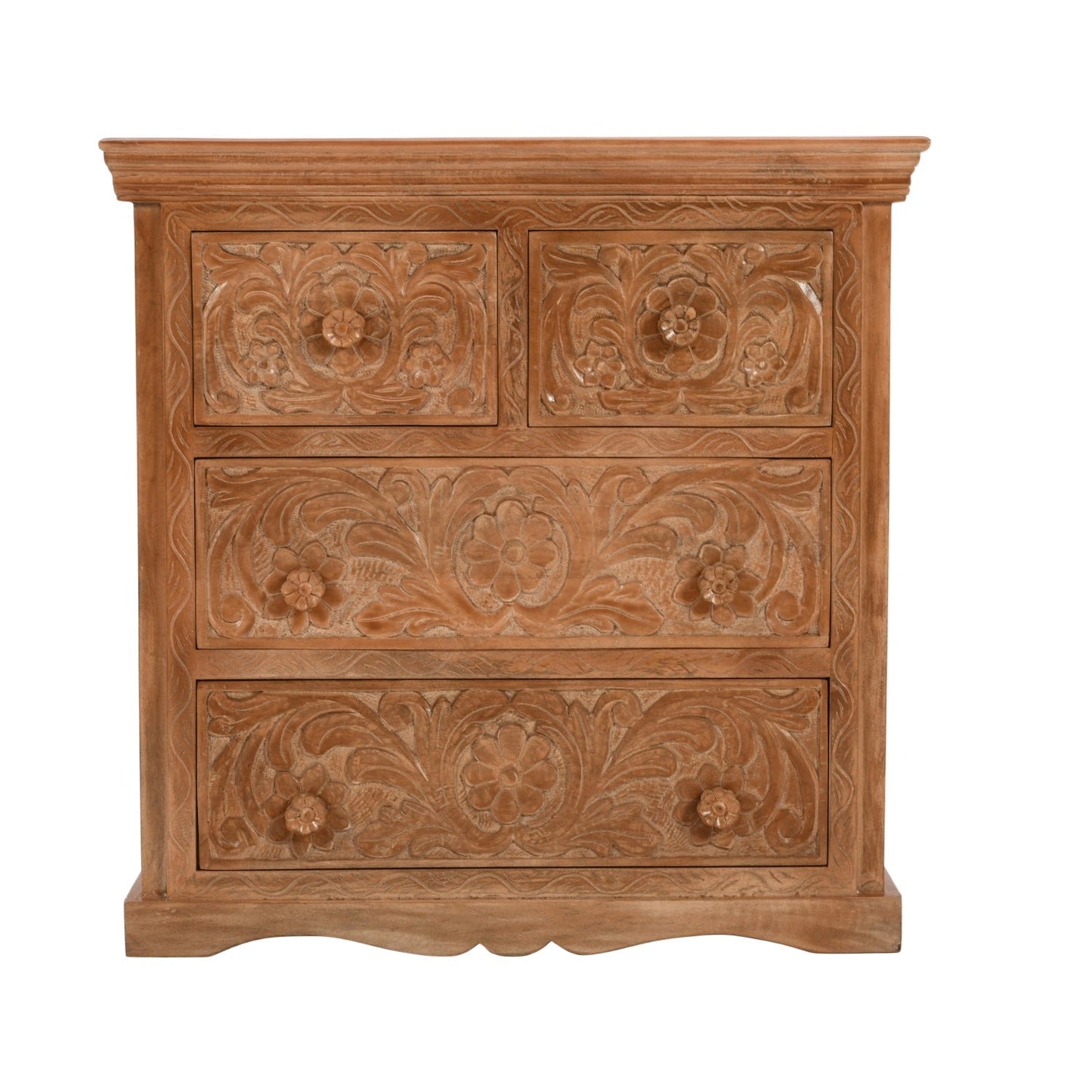 Carved Mango Wood Chest Of 4 Drawers