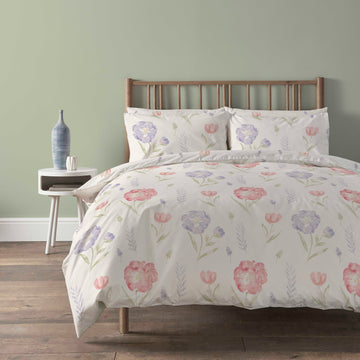 Meadow Natural Duvet Cover Set Super Soft Printed Floral Bedding with Pillow Case Easy Care Quilt Set by OLIVIA ROCCO