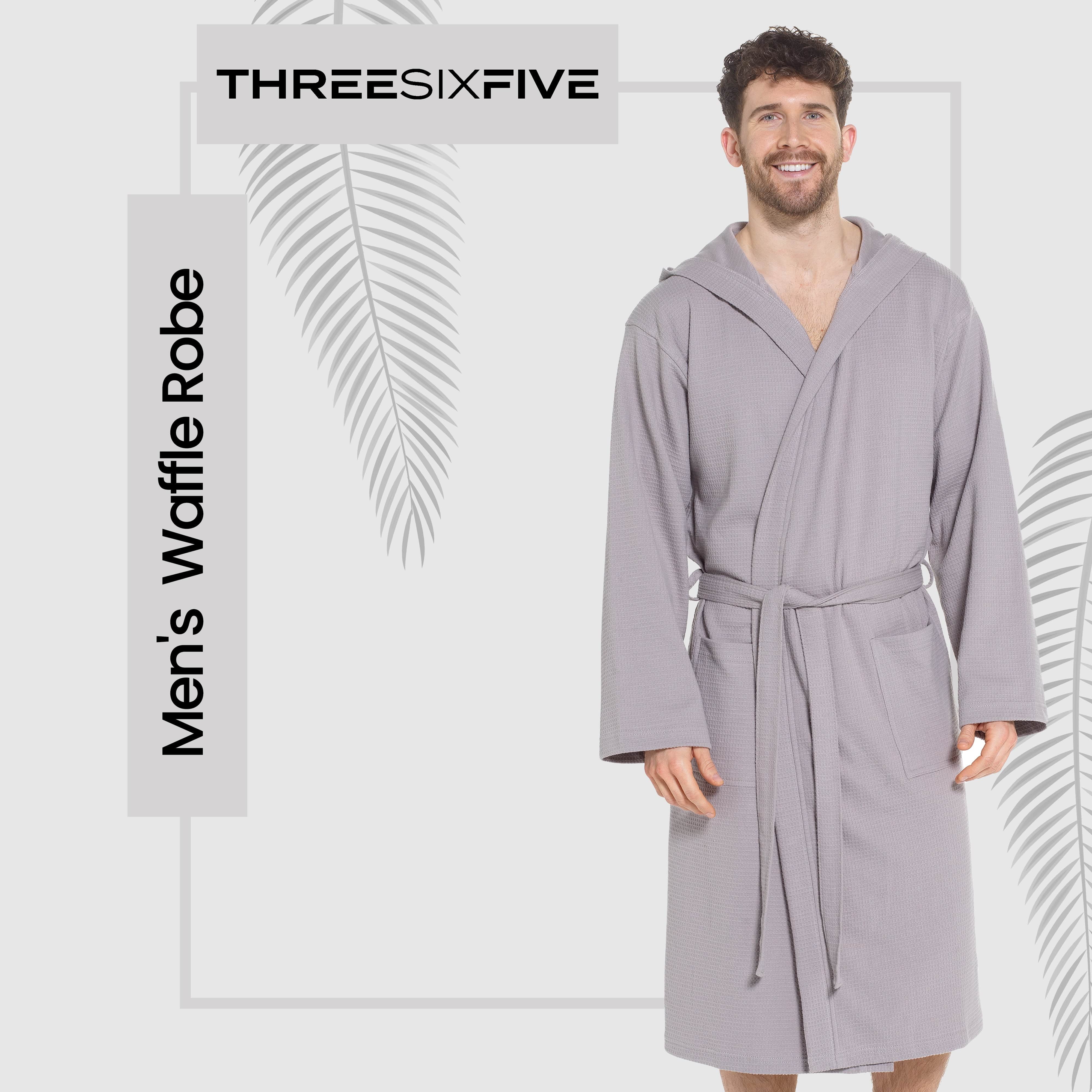 Men’s Hooded Waffle Cotton Bathrobe Grey Super Absorbent Spa Robe Luxury Dressing Gown for Home & Loungewear by OLIVIA ROCCO