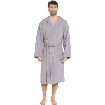 Men’s Hooded Waffle Cotton Bathrobe Grey Super Absorbent Spa Robe Luxury Dressing Gown for Home & Loungewear by OLIVIA ROCCO