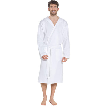 Men’s Hooded Waffle Cotton Bathrobe White Super Absorbent Spa Robe Luxury Dressing Gown for Home & Loungewear by OLIVIA ROCCO