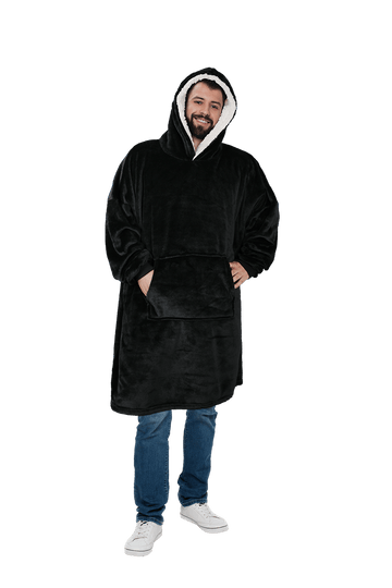Men's Oversized Hooded Blanket Giant Sherpa Lined Hoodie with Hood and Pocket for Ultimate Warmth and Comfort Grey Stars by Daisy Dreamer